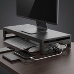 Apex aluminium monitor riser elevating a monitor with integrated USB hub