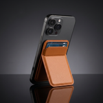 Folio MagSafe leather card holder folded into a kickstand on a phone